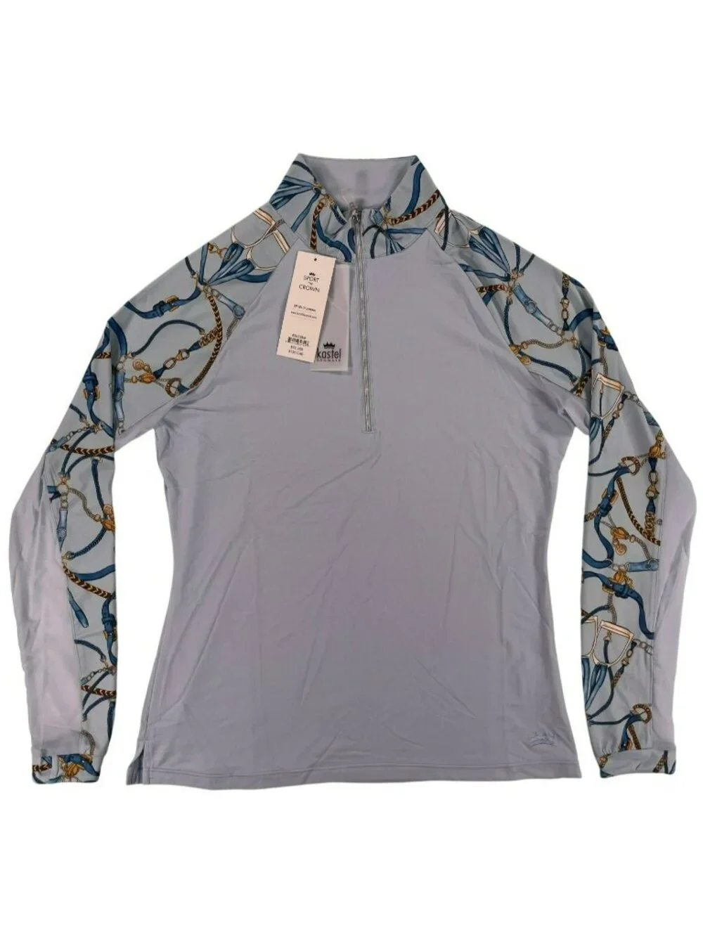 Kastel Denmark Robin's Egg Belt Print Raglan 1/4 Zip Sun Shirt UPF 30+ Wmn's M - Picture 1 of 11